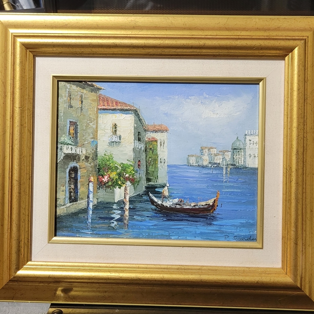 Venice Canal Art  Gold Frame   P. Sanders